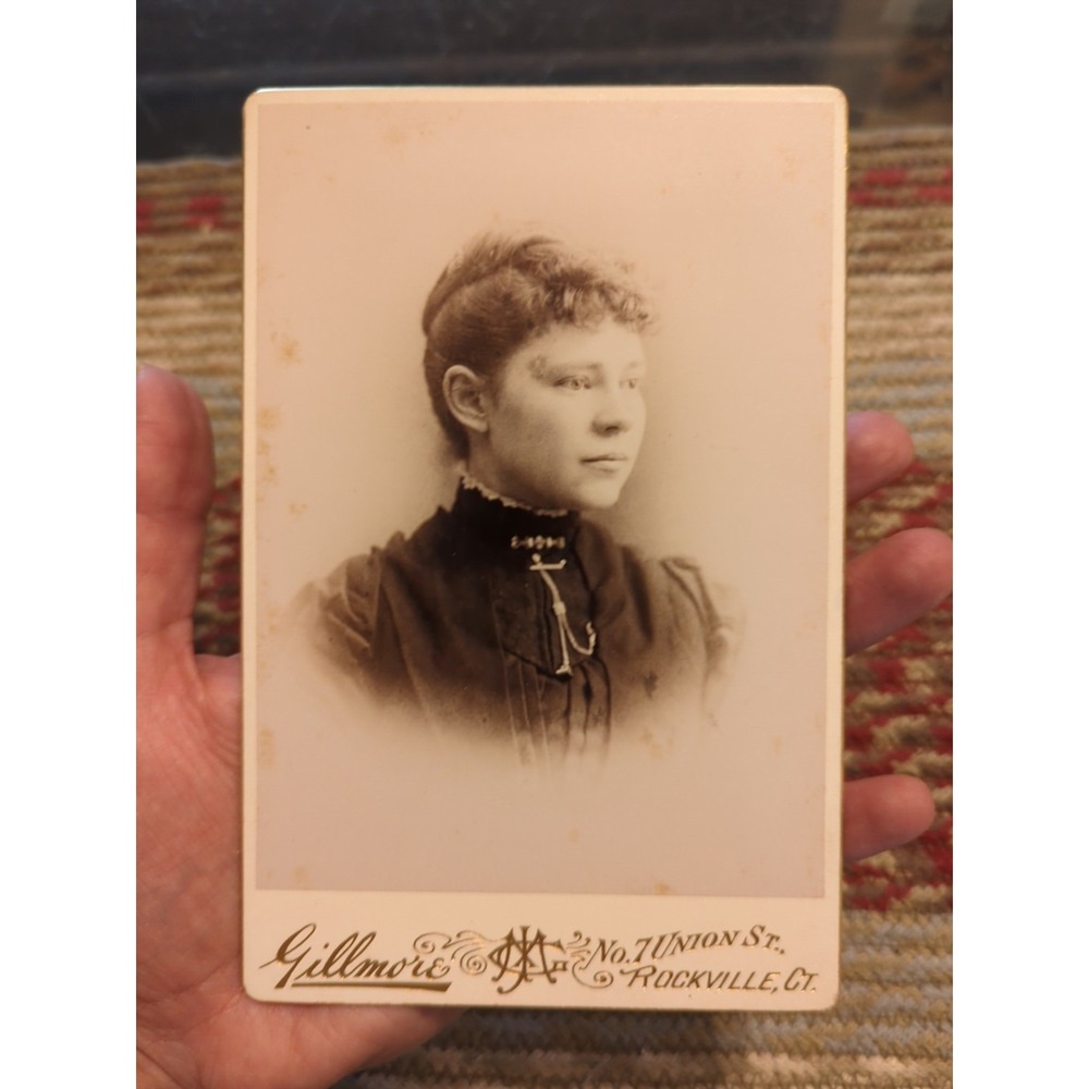 Antique Cabinet Card Lady Woman Photo Victorian Portrait Rockville Connecticut